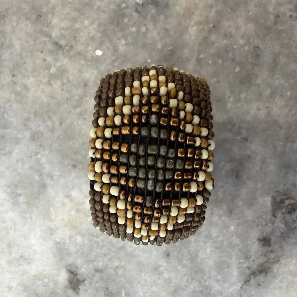 Set of 3 Vintage Earth Toned Boho Beaded Napkin Rings
